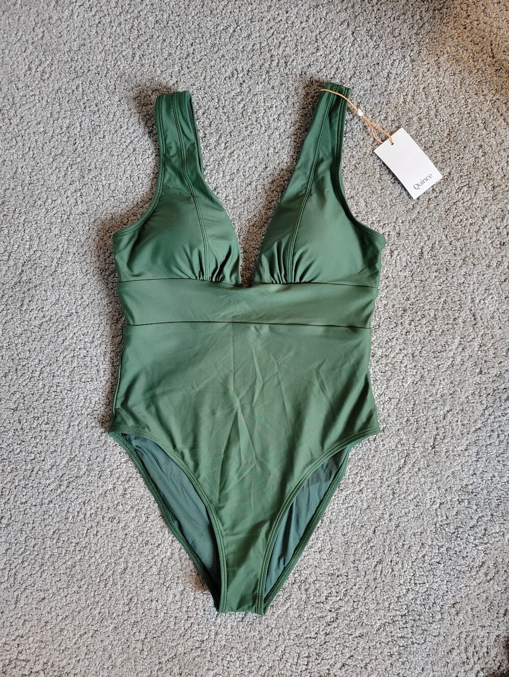 Quince Italian Plunge One Piece Swimsuit Palm Green Size L NWT